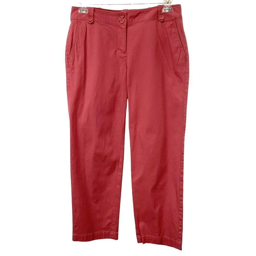 Talbots Brick Straight Leg Cotton Stretch Pants Pockets Fabric Buttons Sz 4